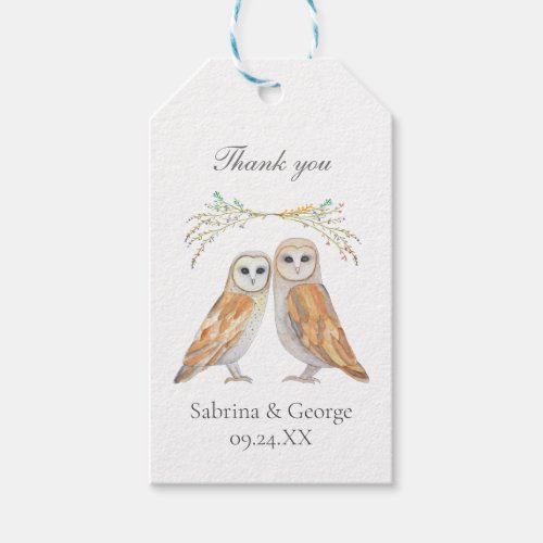 Elegant Barn Owl Wildflower Thank you Wedding Gift Tags
