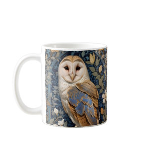 Elegant Barn Owl William Morris Inspired Floral Coffee Mug