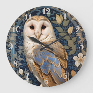 Elegant Barn Owl William Morris Inspired Floral Large Clock