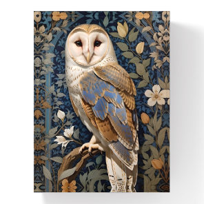 Elegant Barn Owl William Morris Inspired Floral Paperweight