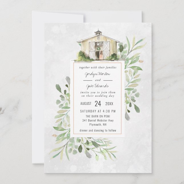 Elegant Barn | Watercolor Wedding Invitation (Front)