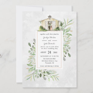 Elegant Barn   Watercolor Wedding Invitation