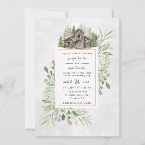 Elegant Barn  Watercolor Wedding Invitation