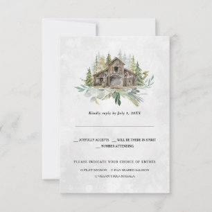 Elegant Barn Watercolor Wedding RSVP Announcement