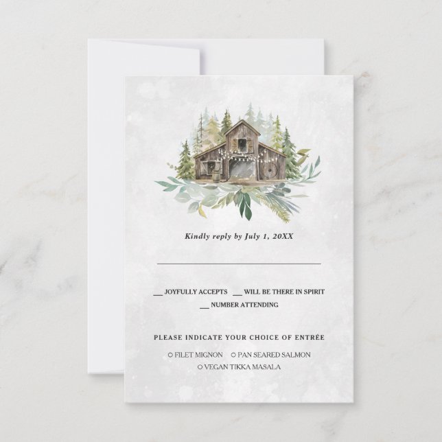 Elegant Barn | Watercolor Wedding RSVP Announcement (Front)