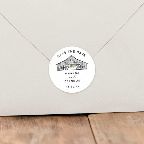 Elegant Barn Wedding Save the Date Classic Round Sticker