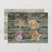 elegant barnwood seashells beach wedding rsvp invitation postcard (Front/Back)