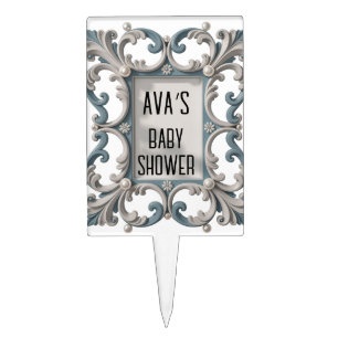 Elegant Baroque Baby Boy Shower Cake Topper