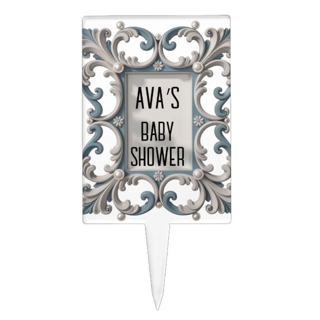 Elegant Baroque Baby Boy Shower Cake Topper (Front)