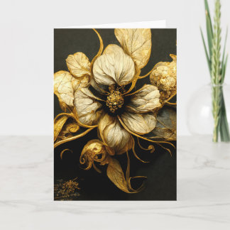 Elegant Baroque Black & Gold Floral Note Card