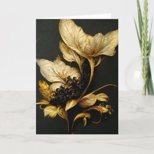 Elegant Baroque Black  Gold Floral Note Card