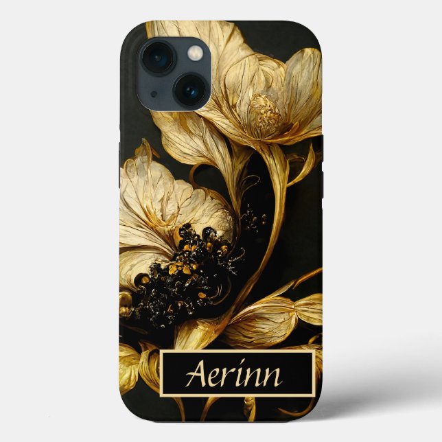 Elegant Baroque Black & Gold Floral Phone Case (Back)