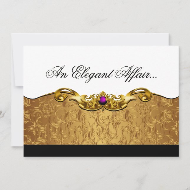 Elegant Baroque Black Tie Event (gold/amethyst) Invitation (Front)