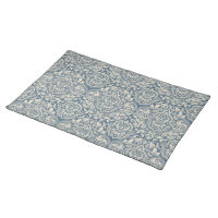 Elegant Baroque Blue Damask Brocade on White Cloth Placemat