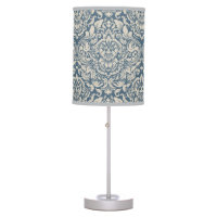 Elegant Baroque Blue Damask Brocade on White Table Lamp