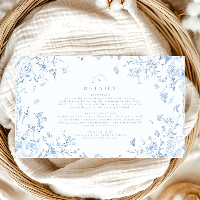 Elegant Baroque Blue French Garden Floral Wedding Enclosure Card (Creator Uploaded)