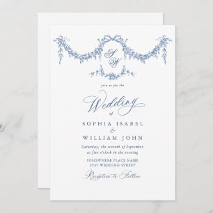 Elegant Baroque Blue French Garden Floral Wedding Invitation