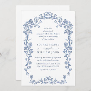 Elegant Baroque Blue French Garden Floral Wedding Invitation