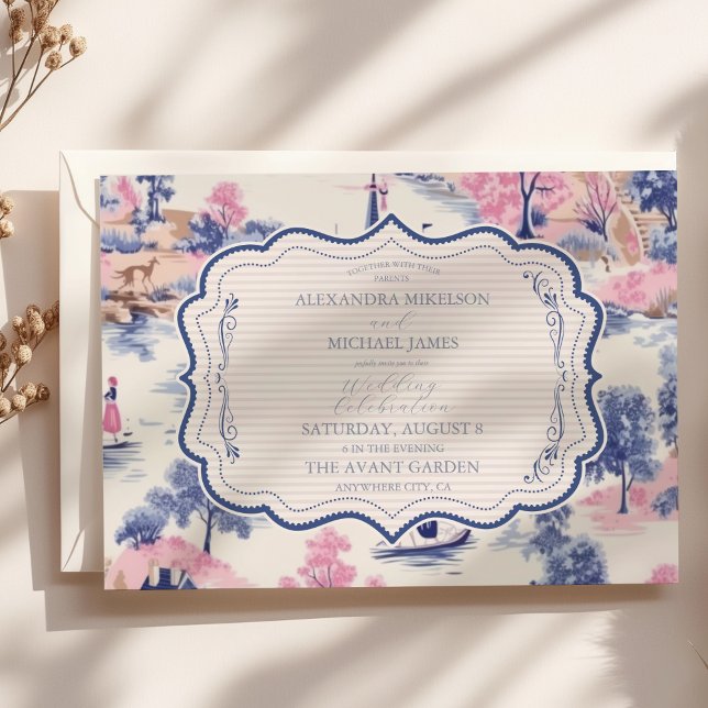 Elegant Baroque Blue French Garden Floral Wedding Invitation (Creator Uploaded)