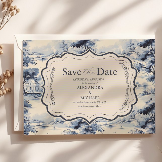 Elegant Baroque Blue French Garden Floral Wedding Save The Date (Creator Uploaded)