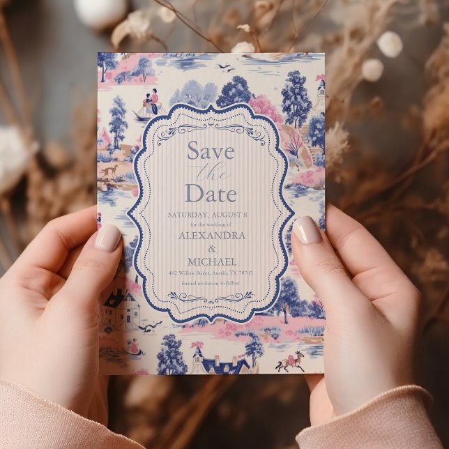 Elegant Baroque Blue French Garden Floral Wedding Save The Date (Creator Uploaded)