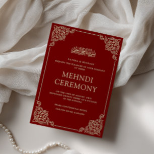 Elegant Baroque Burgundy Red Henna Mehndi Ceremony Invitation