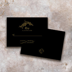Elegant Baroque Chinoiserie Vintage Gold/Black RSVP Card