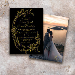 Elegant Baroque Chinoiserie Vintage Gold Wedding Invitation