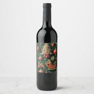 Elegant Baroque Christmas Wine Bottle Label