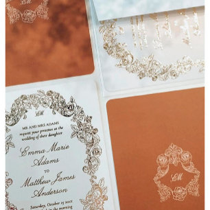 Elegant Baroque Crest Monogram Wedding Foil Invitation