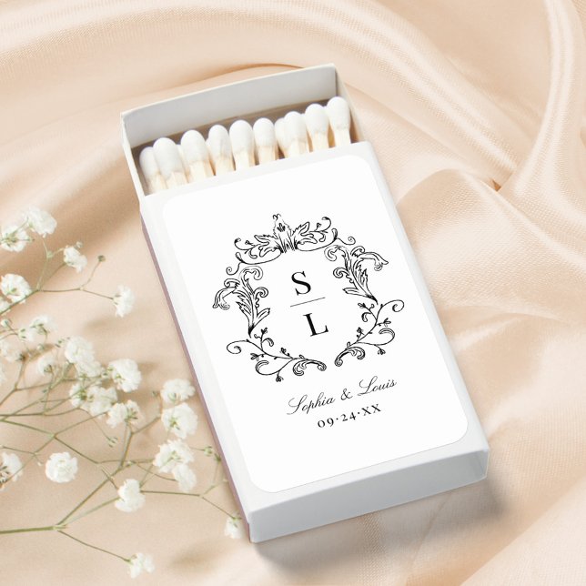 Elegant Baroque Crest Monogram Wedding Matchboxes (Creator Uploaded)