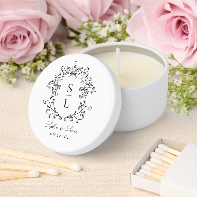 Elegant Baroque Crest Monogram Wedding Mini Candle Favors (Creator Uploaded)