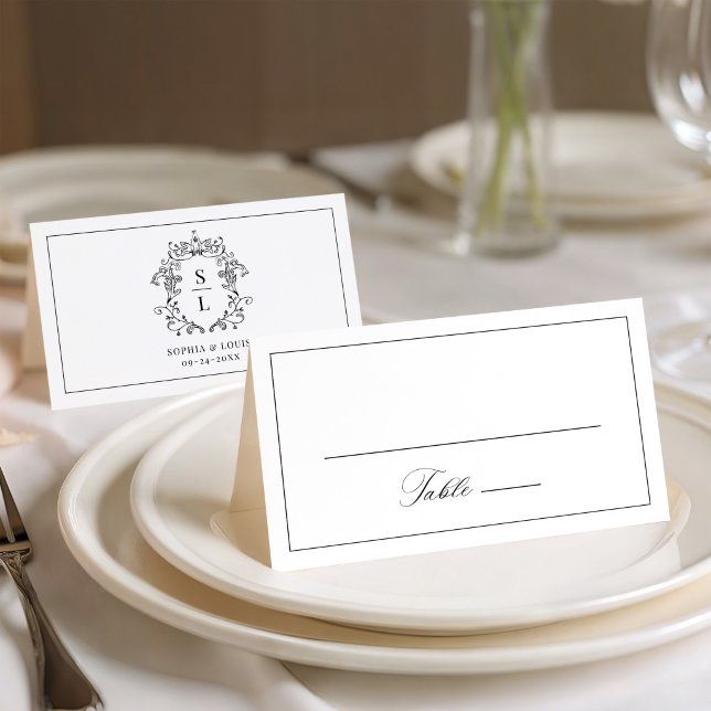 Elegant Baroque Crest Monogram Wedding Place Card (Creator Uploaded)