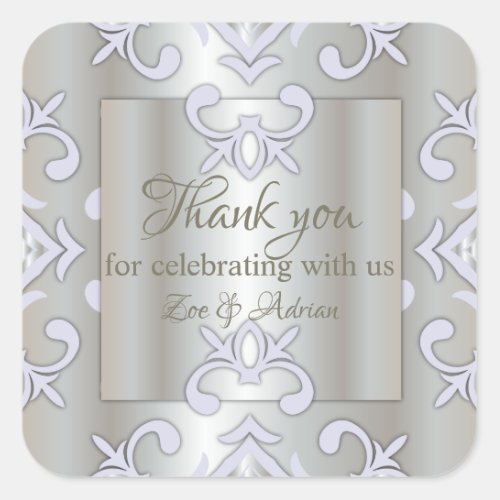 Elegant Baroque Damask Faux Gold Thank You Square Sticker