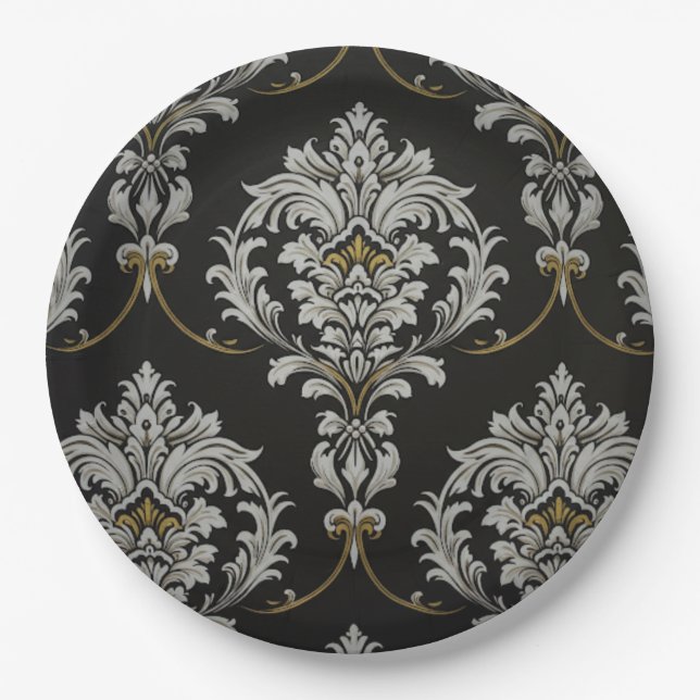 Elegant Baroque Damask Paper Plates (Front)