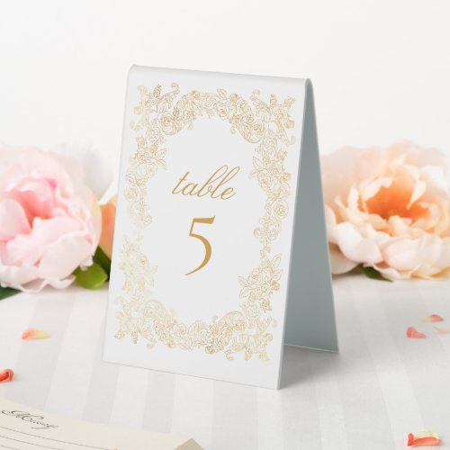 Elegant Baroque Faux Gold Wedding Table Tent Sign