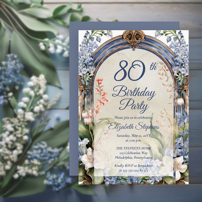 Elegant Baroque Floral Arch 80th Birthday Party Invitation (Elegant Baroque Garden Floral Arch 80th Birthday Party Invitation - Print | Digital Download)