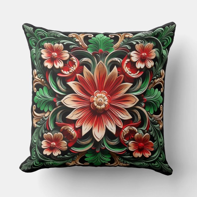 Elegant Baroque Floral Colorful Artistic Throw Pillow (Front)