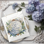 Elegant Baroque Floral Frame 21st Birthday Party Favor Bag<br><div class="desc">A stunning garden-inspired birthday party design featuring an elaborate Baroque-style decorative circular frame adorned with an elegant blend of floral motifs. The dusky blue frame is gracefully draped in delicate Lily of the Valley and Hawthorn flowers, creating a romantic and timeless atmosphere. The intricate detailing of the Baroque elements adds...</div>