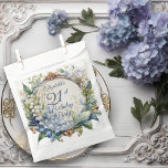 Elegant Baroque Floral Frame 21st Birthday Party Favor Bag<br><div class="desc">A stunning garden-inspired birthday party design featuring an elaborate Baroque-style decorative circular frame adorned with an elegant blend of floral motifs. The dusky blue frame is gracefully draped in delicate Lily of the Valley and Hawthorn flowers, creating a romantic and timeless atmosphere. The intricate detailing of the Baroque elements adds...</div>
