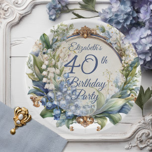 Elegant Baroque Floral Frame 40th Birthday Party Paper Plates