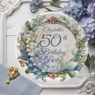 Elegant Baroque Floral Frame 50th Birthday Party Paper Plates