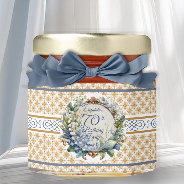 Elegant Baroque Floral Frame 70th Birthday Party Honey Jar Favors (Elegant Baroque Floral Arch 70th Birthday Party Thank You Honey Jar Favors)