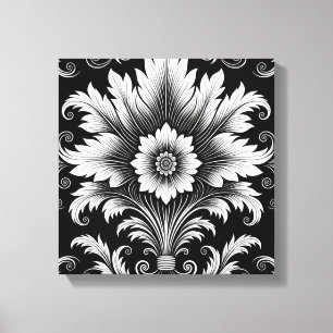 Elegant Baroque Floral Pattern-Black & White decor