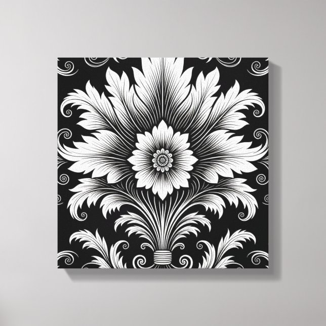 Elegant Baroque Floral Pattern-Black & White decor (Front)