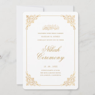 Elegant Baroque Frame Gold Script Nikah Ceremony Invitation