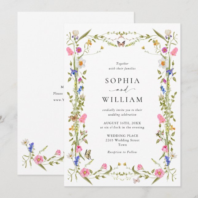 Elegant Baroque French Garden Floral Wedding Invitation (Front/Back)