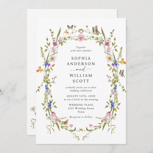 Elegant Baroque French Garden Floral Wedding Invitation (Front/Back)