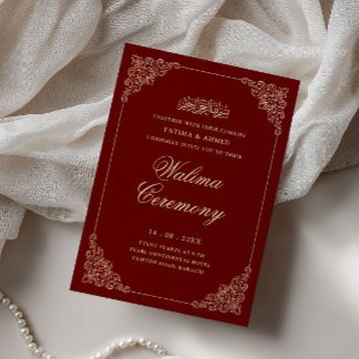 Elegant Baroque Gold Burgundy Red Walima Ceremony Invitation