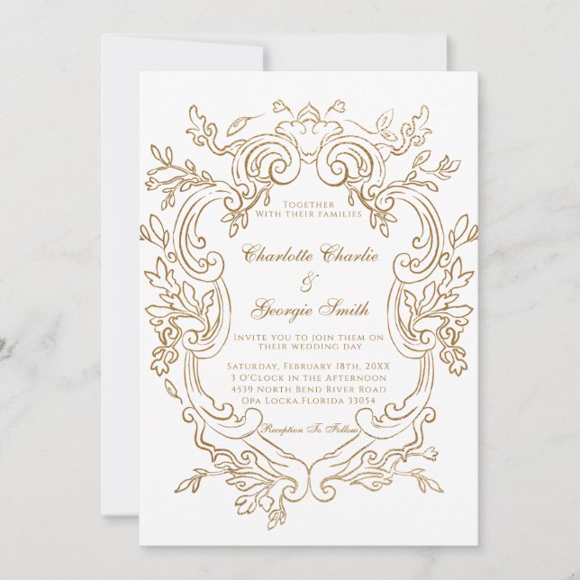 Elegant Baroque Gold Ornate Frame Wedding  Invitation (Front)